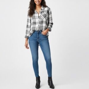 Como Vintage Plaid Flannel Button Down Shirt Black White Grungecore XL Cozy